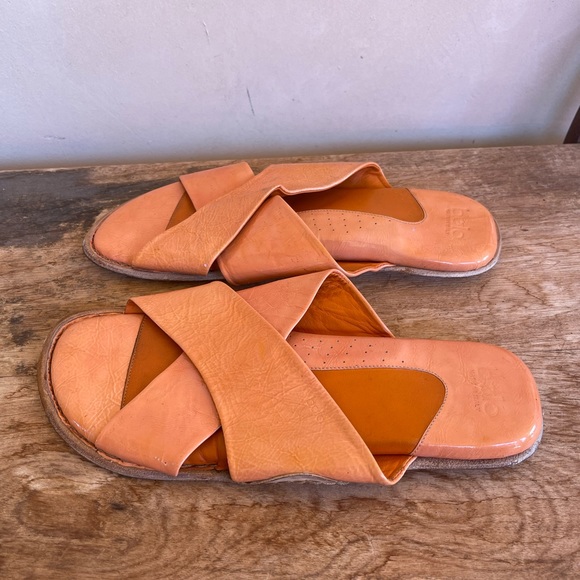 bolo Italian Designer Orange Leather Padded Comfort Sandals Men’s 11 ITALY NICE! - Picture 11 of 12